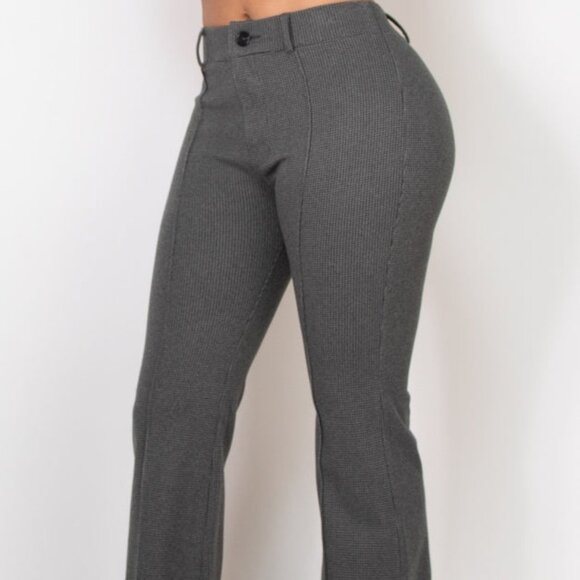 Women's Houndstooth Flare High-Rise Pants -  Gray - Picture 2 of 4